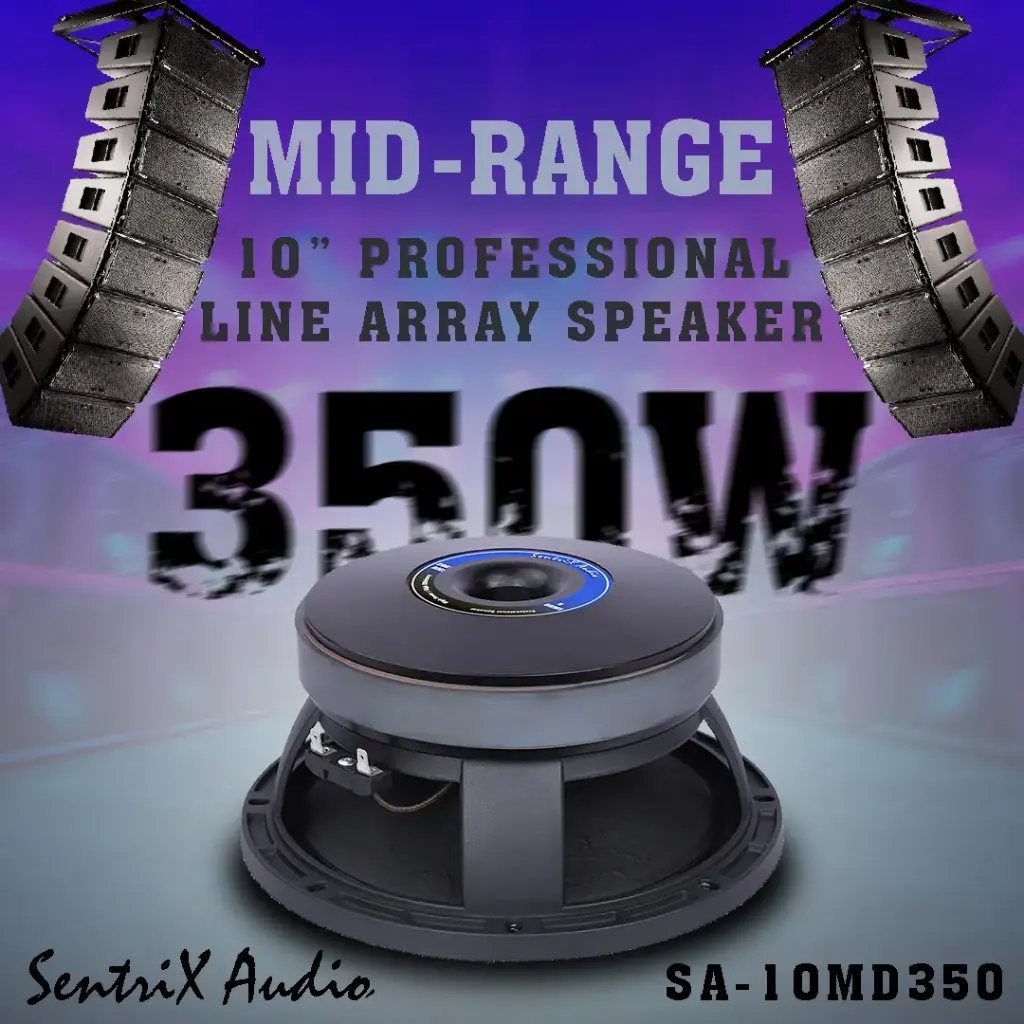 SentriX Audio SA-10MD350 – 10” Professional Mid-Range Line Array Speaker - 350Watt